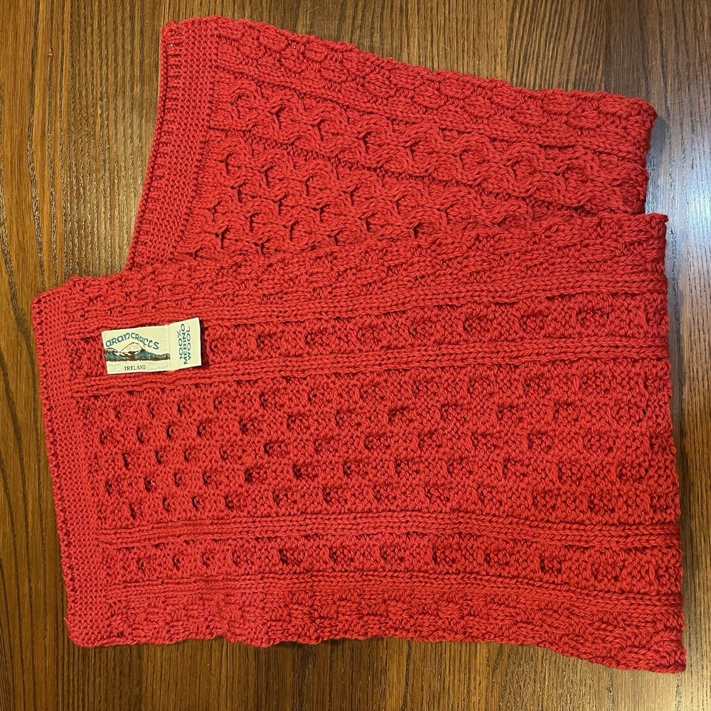 Aran Crafts Ireland Red 100% Merino Wool Fisherman Cable Knit Scarf Irish 55"